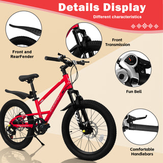 Sunvega 20 Inch 7-Speed Mountain Bike for Boys and Girls Ages 6-12 with Front Suspension