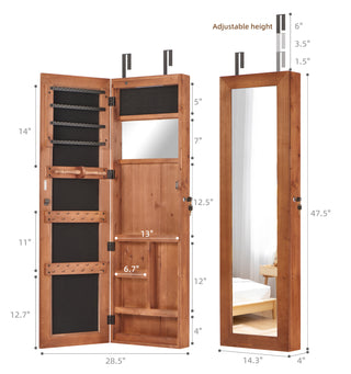 Sunvega Large Capacity Lockable Wall-Mounted Solid Wood Jewelry Armoire with Mirror