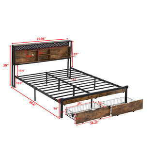 Sunvega Full Size Metal Platform Bed Frame with Wooden Headboard and Footboard