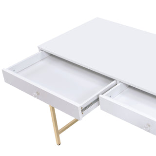 Sunvega White High Gloss Gold Finish Contemporary Vanity Desk with 2 Storage Drawers