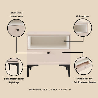 Sunvega Modern Light Oak Nightstand with Drawer and Shelf for Bedroom