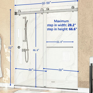 Sunvega Frameless Double Sliding Shower Door with 304 Stainless Steel Brushed Gold