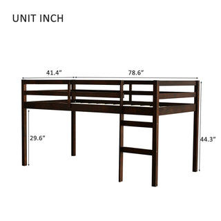Sunvega Espresso Rubber Wood Low Height Loft Bed with Ladder for Bedroom