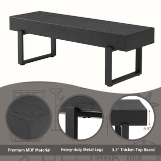 Sunvega 59" Modern Black MDF Bench with Metal Legs for Entryway and Bedroom