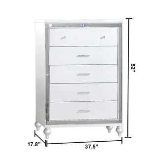 Sunvega Sterling Mirror Framed 5-Drawer Chest in White with Metallic Finish