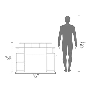 Sunvega Blue Accented Minimalist Gaming Desk with Elevated Monitor Shelf and Storage