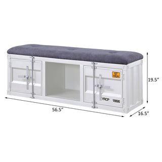 Sunvega Modern Industrial Grey Upholstered Storage Bench with Cabinet and Shelf