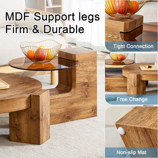 Sunvega Detachable Double-Decker Coffee Table with Anti-Collision Design and MDF Material