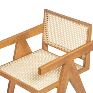 Sunvega Natural Rattan Dining Chairs with Perforated Design Set of 2 for Living Room