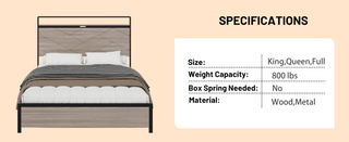 Sunvega Modern Wood and Metal Platform Bed Frame with LED Headboard USB Charging