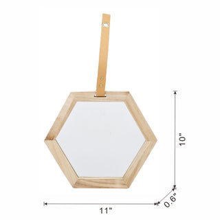 Sunvega Hexagon Wood Frame Wall Mirror with Leather for Entryway Living Room