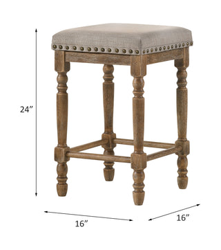 Sunvega Traditional Weathered Oak Finish Counter Height Stools with Beige Fabric Seating