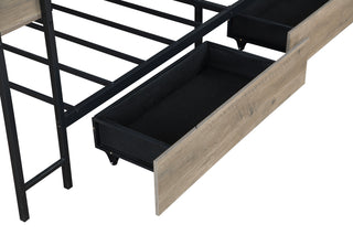 Sunvega Twin Corner Bed Frame with Bookcase Storage Drawers LED Lights Charging