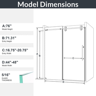 Sunvega Frameless Single Sliding Shower Door with 8mm Tempered Glass and Chrome Finish