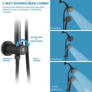 Sunvega No-Tool Installation 5 Inch Rain Shower & 7-Spray Handheld Combo with Slide Bar