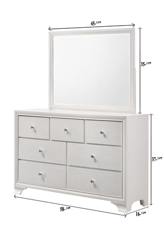 Sunvega Modern Glam White Crocodile Texture Two Drawer Nightstand with Crystal Pulls