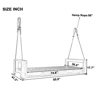 Sunvega Twin Size Acacia Wood Porch Swing Bed with Hemp Ropes for Garden