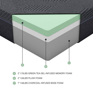 Sunvega 11-Inch Twin Size Green Tea Gel-Infused Memory Foam Mattress in a Box