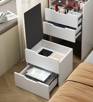 Sunvega 3 in 1 Vanity Desk with Flip Top Mirror and Glass Desktop for Bedroom