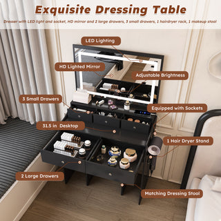 Sunvega Modern Makeup Vanity Desk with Adjustable Lighting and Power Outlet