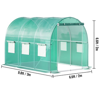 Sunvega 9.8 x 6.6 x 6.6 ft Walk-in Tunnel Greenhouse with 6 Roll-up Windows and Zippered Door