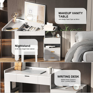 Sunvega 3-in-1 Makeup Vanity Desk with Flip-Top Mirror LED Lighting and Ample Drawers