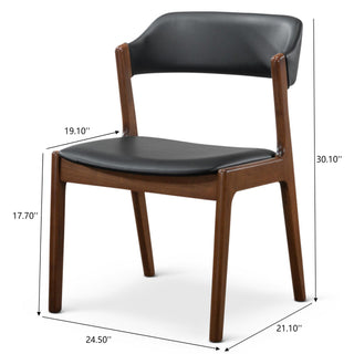Sunvega Enzo Mid-Century Modern Black PU Leather Dining Chair Set Of 2 with Walnut Base