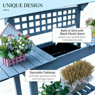 Sunvega Outdoor Potting Bench with Sliding Tabletop Dry Sink and Storage Shelf