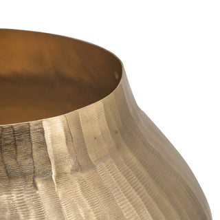 Sunvega Gold Aluminum Chisel Flower Vase with a Short Round Metallic Silhouette