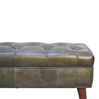 Sunvega Modern Green Leather Upholstered Bench with Solid Mango Wood Legs