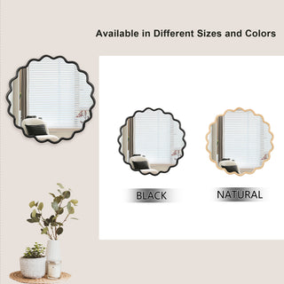 Sunvega Farmhouse Art Deco Wavy Wood Mirror Frame Wall Decor for Bathroom