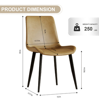Sunvega Modern Brown PU Leather Dining Chairs with Carbon Steel Legs Set of 4