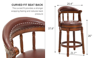 Sunvega Cow Top Leather Swivel Bar Stool with Wooden Back for Kitchen Dining