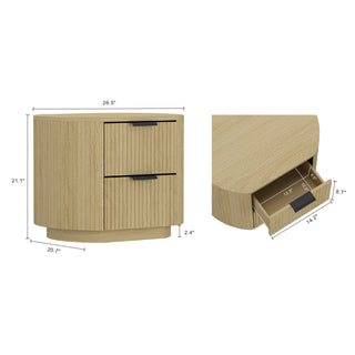 Sunvega Modern Natural Oak Nightstand with Two Drawers and Ribbed Texture