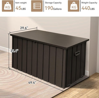 Sunvega 120 Gallon All-Weather Waterproof Lockable Outdoor Metal Storage Box with Wheels