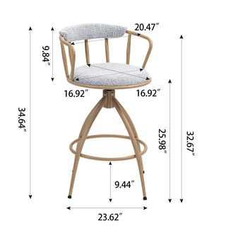 Sunvega Modern Industrial Swivel Bar Stool Set of 2 with Cushioned Fabric Seat