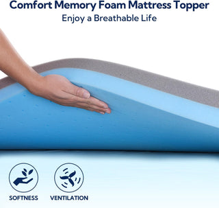 Sunvega 3 Inch Cooling Gel and Bamboo Charcoal Memory Foam Mattress Topper for Pressure Relief