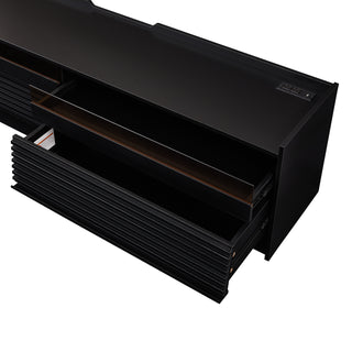 Sunvega Modern TV Stand with Four Tempered Glass Drawers and Built-in Charging Ports