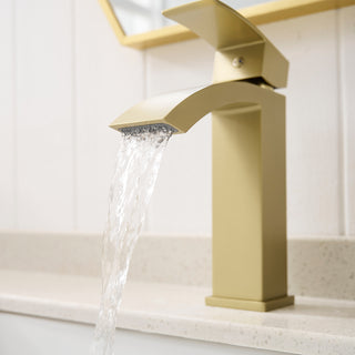 Sunvega Brushed Nickel Single Hole Waterfall Bathroom Sink Faucet with Single Handle