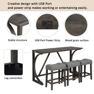 Sunvega 4-Piece Bar Table Set with Power Outlet and USB Port for Living Room