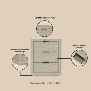 Sunvega Modern Charcoal Gray Nightstand with 3 Full Extension Drawers