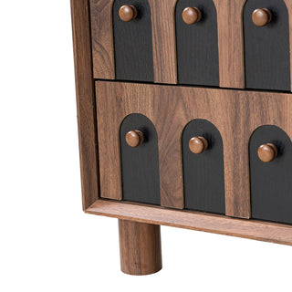 Sunvega Modern Nightstand with Charging Station, 2 Drawers and Curved Mirror Design for Bedroom
