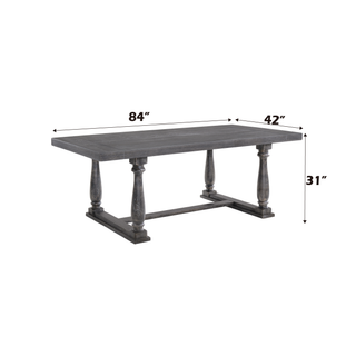 Sunvega Weathered Gray Oak Finish Dining Table with Sturdy Trestle Base and Turned Posts
