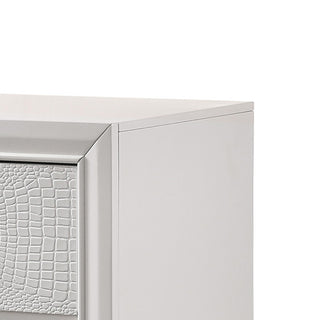 Sunvega Textured Pattern Nightstand with 2 Drawers and Metal Knobs, White