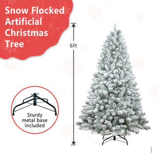 Sunvega Snow-Kissed Flocked Christmas Tree with 888 Tips and Pine Cones