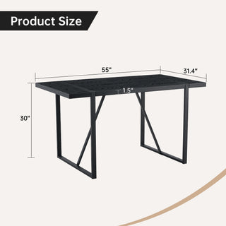 Sunvega Modern Simple Rectangular MDF Dining Table with Black Metal Legs for 4-6 People