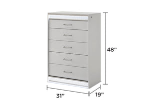 Sunvega Glam Modern Style White Wood Chest with Crystal Accents and LED Lighting