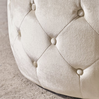 Sunvega Modern Glam Velvet Ottoman with Tempered Glass Top and Button Tufting