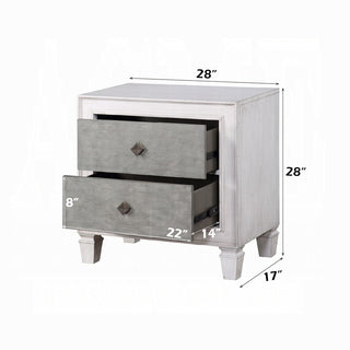 Sunvega Modern Farmhouse Nightstand with 2 Drawers in Rustic Gray White Finish