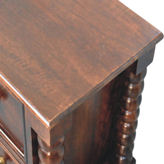 Sunvega Solid Mango Wood Bexley Spindle Bedside Table in Winewood Oak Finish